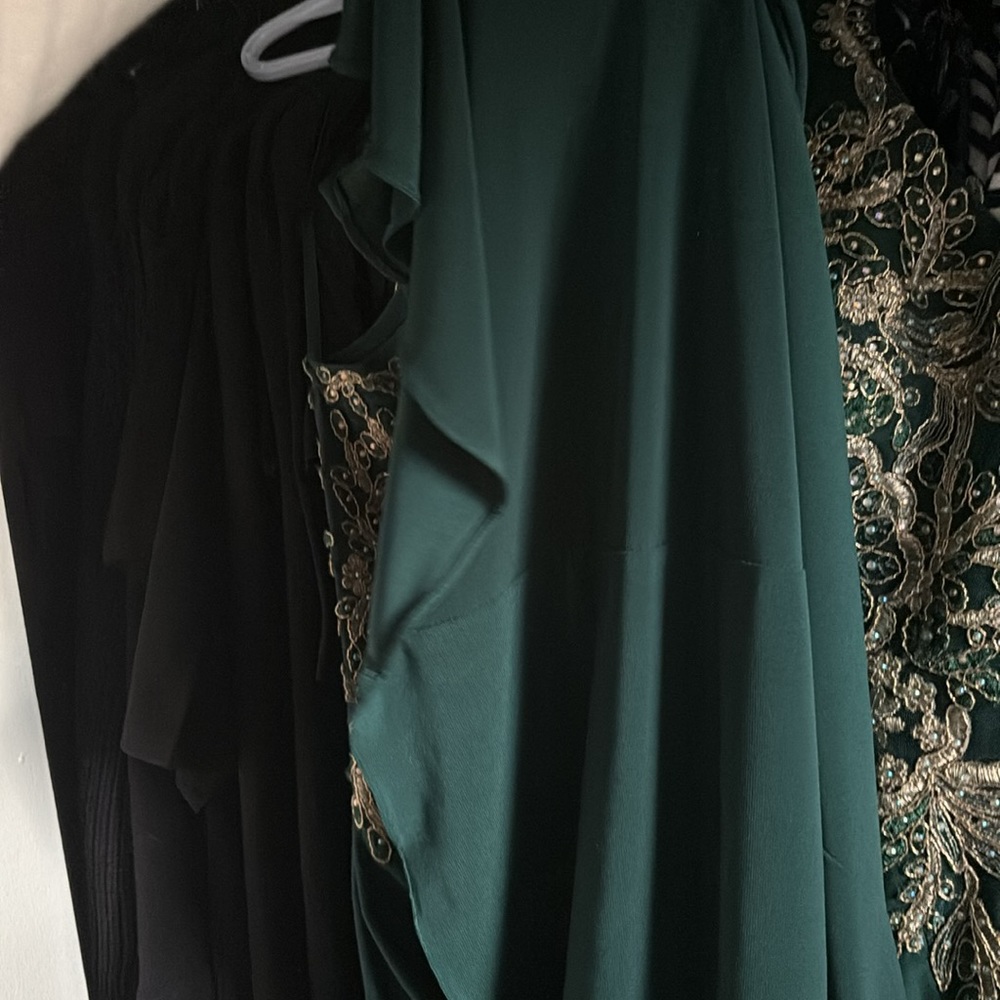 Xscape Teal and Gold Prom Dress - Picture 12 of 12